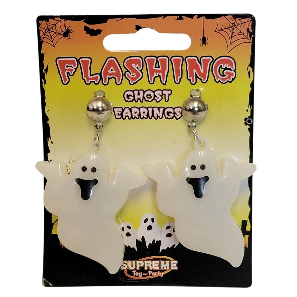 Flashing Ghost Earrings Halloween Light Up Clip On Dangle Novelty Jewelry Gift